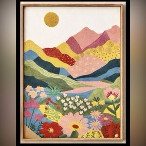 NEW BP Home Woven Wall Art Colorful Mountain, Floral Landscape. 18" x 26".